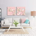 thumbnail image 1 of wall26 - 2 Panel Square Canvas Wall Art - Watercolor Style Painting of Cranes and Flowers on Pink Background - Giclee Print Gallery Wrap Modern Home Art Ready to Hang - 12"x12" x 2 Panels, 1 of 4
