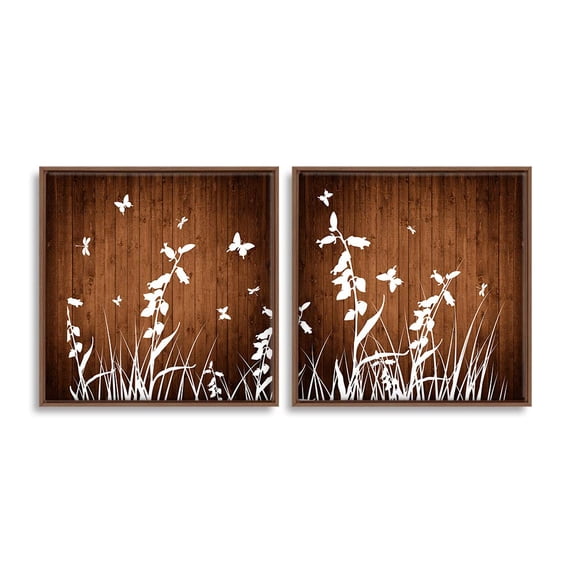 wall26 2 Piece Framed Canvas Wall Art for Living Room, Bedroom Wood Flower Theme Canvas Prints for Home Decoration Ready to Hang - 16"x16"x2 Panels