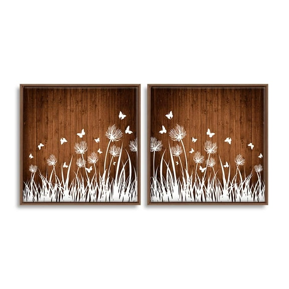 wall26 2 Piece Framed Canvas Wall Art for Living Room, Bedroom Wood Flower Theme Canvas Prints for Home Decoration Ready to Hang - 16"x16"x2 Panels