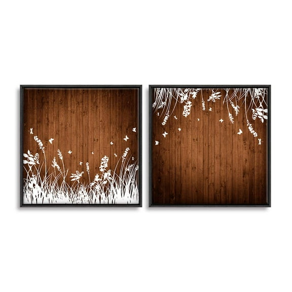 wall26 2 Piece Framed Canvas Wall Art for Living Room, Bedroom Wood Flower Theme Canvas Prints for Home Decoration Ready to Hang - 24"x24"x2 Panels