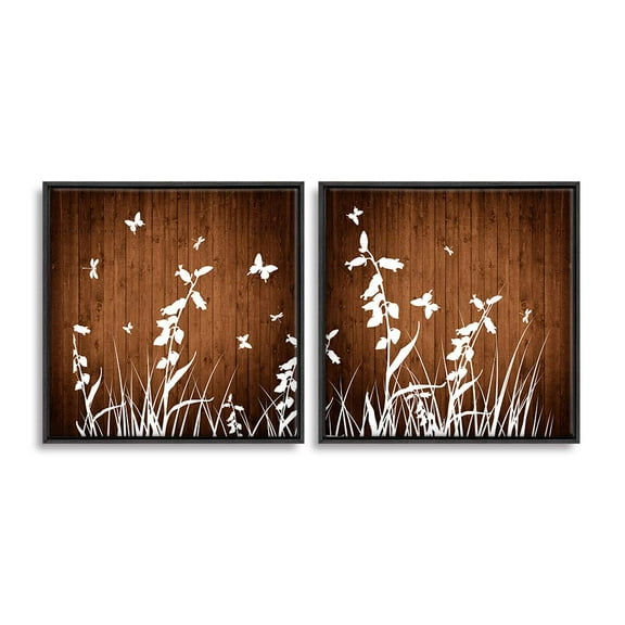 wall26 2 Piece Framed Canvas Wall Art for Living Room, Bedroom Wood Flower Theme Canvas Prints for Home Decoration Ready to Hang - 24"x24"x2 Panels