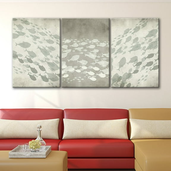 wall26 3 Panel Canvas Wall Art - Abstract School of Fish Under The Sea - Giclee Print Gallery Wrap Modern Home Art Ready to Hang - 16"x24" x 3 Panels