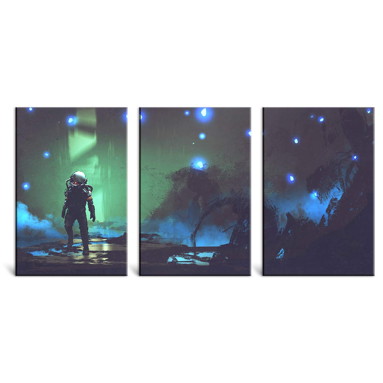 wall26 - 3 Panel Canvas Wall Art - Astronaut in Mysterious Space ...