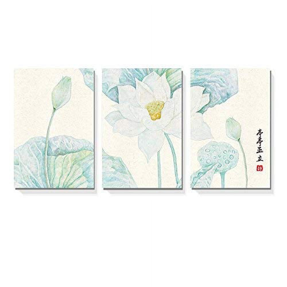 wall26 - 3 Panel Canvas Wall Art - Chinese Ink Painting Lotus Leaves ...