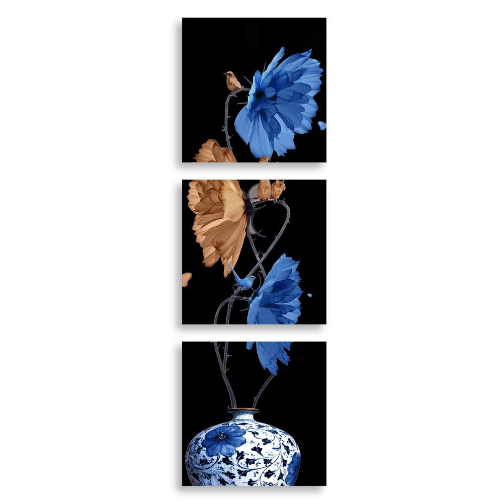 wall26 3 Panel Canvas Wall Art Flower in Black Background Home Wall ...