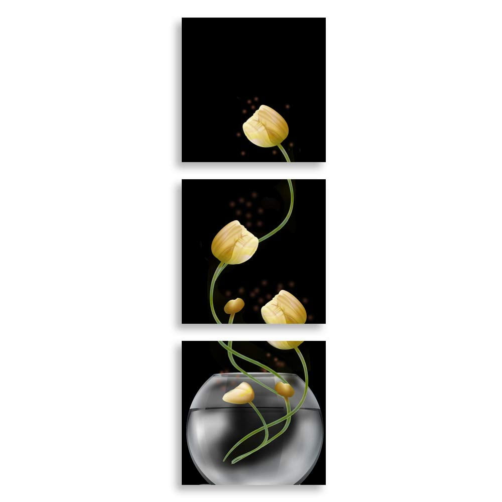 wall26 3 Panel Canvas Wall Art Flower in Black Background Home Wall ...