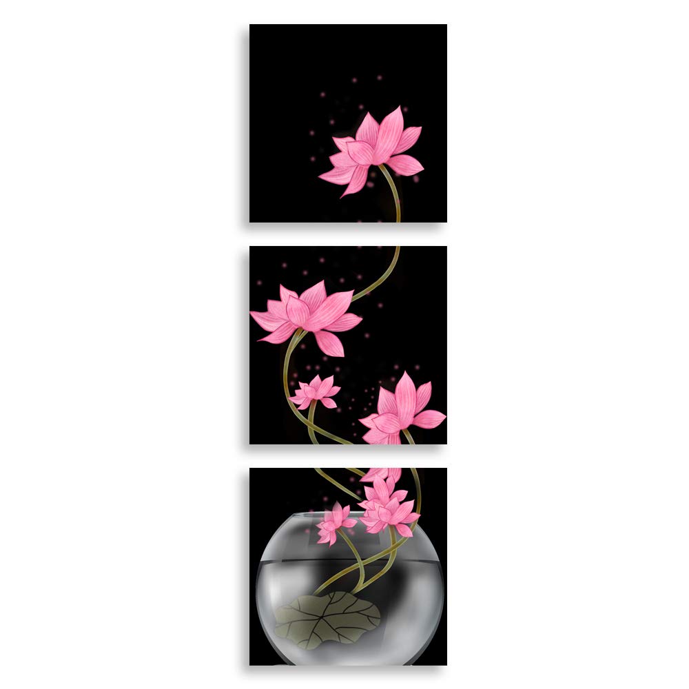wall26 3 Panel Canvas Wall Art Flower in Black Background Home Wall ...
