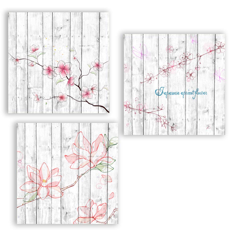 wall26 3 Panel Canvas Wall Art Flowers on Vintage Wood Background ...