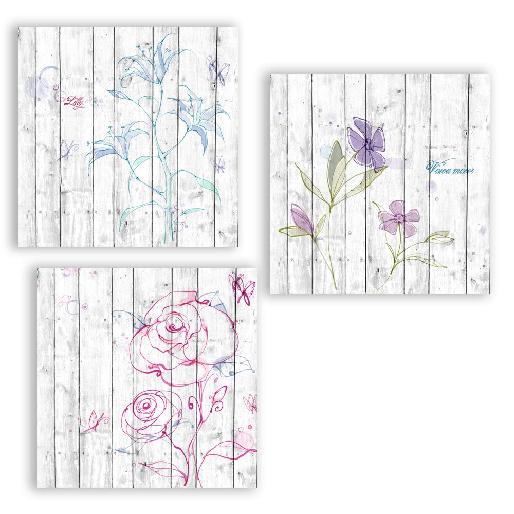 wall26 3 Panel Canvas Wall Art Flowers on Vintage Wood Background ...