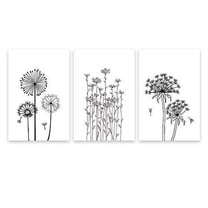 wall26-3 Panel Canvas Wall Art - Hand Drawing Style Dandelions in Black and White - Giclee Print Gallery Wrap Modern Home Art Ready to Hang - 24"x36" x 3 Panels