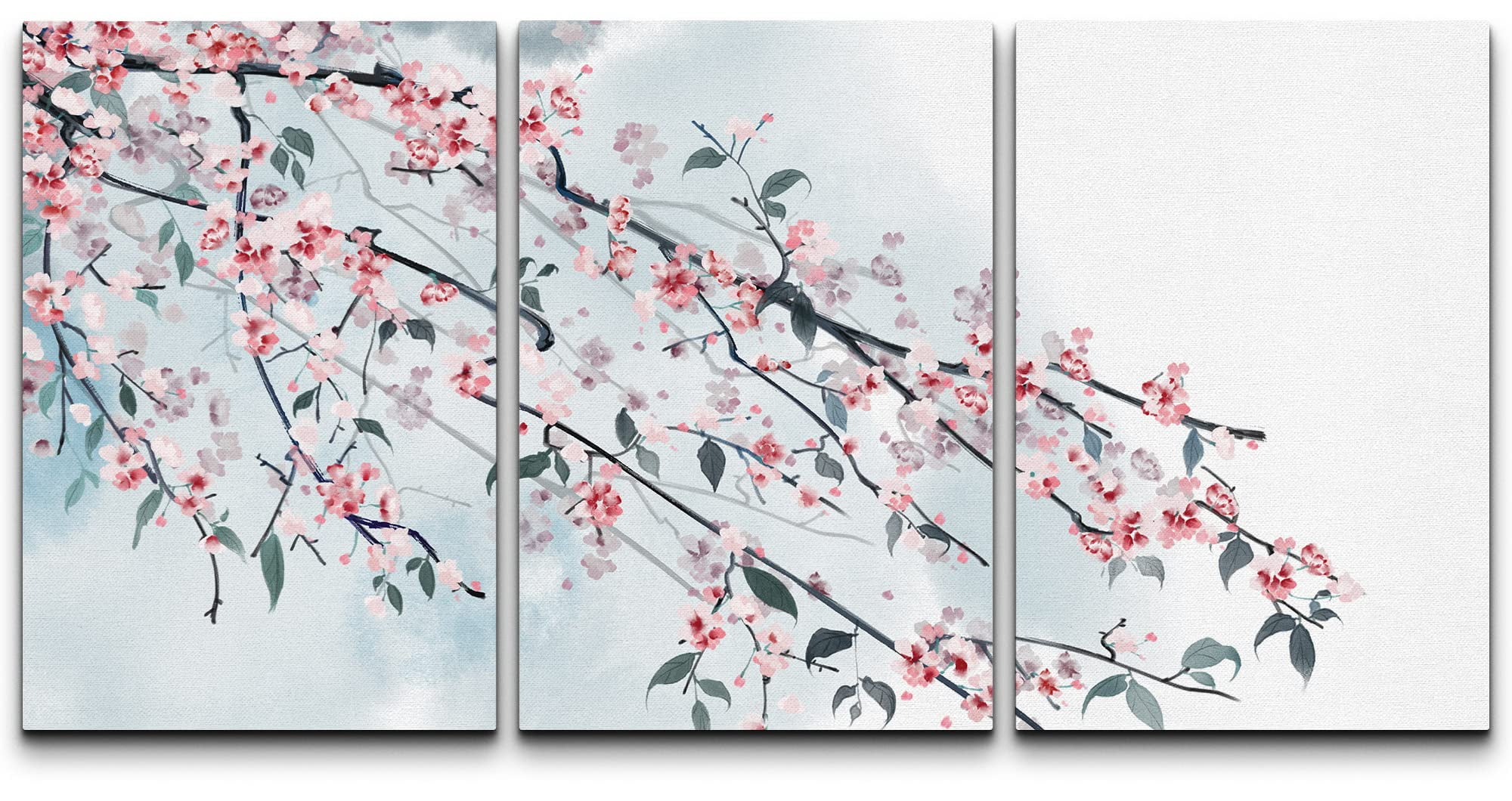 wall26 - 3 Panel Canvas Wall Art - Ink Painting Style Pink Cherry ...