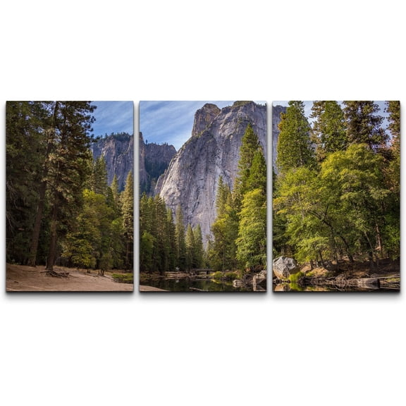wall26 - 3 Panel Canvas Wall Art - Majestic Natural Landscape Triptych Canvas Series - Yosemite - Giclee Print Gallery Wrap Modern Home Art Ready to Hang - 16"x24" x 3 Panels