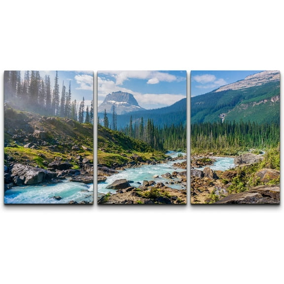 wall26 - 3 Panel Canvas Wall Art - Majestic Natural Landscape Triptych Canvas Series - River Forest - Giclee Print Gallery Wrap Modern Home Art Ready to Hang - 16"x24" x 3 Panels