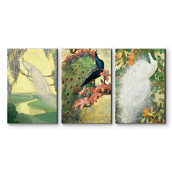 wall26 - 3 Panel Canvas Wall Art - Mixed Decorative Peacock Canvas Art Set - Giclee Print Gallery Wrap Modern Home Art Ready to Hang - 16"x24" x 3 Panels