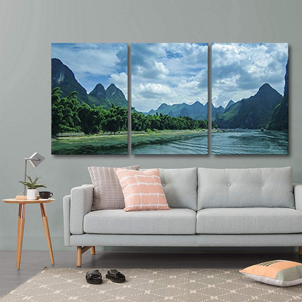 wall26 3 Panel Canvas Wall Art - Mountain Landscape with Green Plants ...