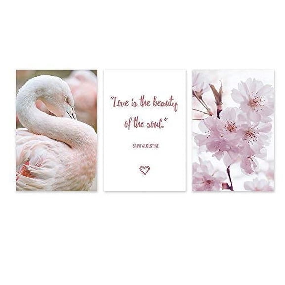 wall26 - 3 Panel Canvas Wall Art - Pink Cherry Blossom, Flamingo and Inspirational Quotes - Giclee Print Gallery Wrap Modern Home Art Ready to Hang - 16"x24" x 3 Panels