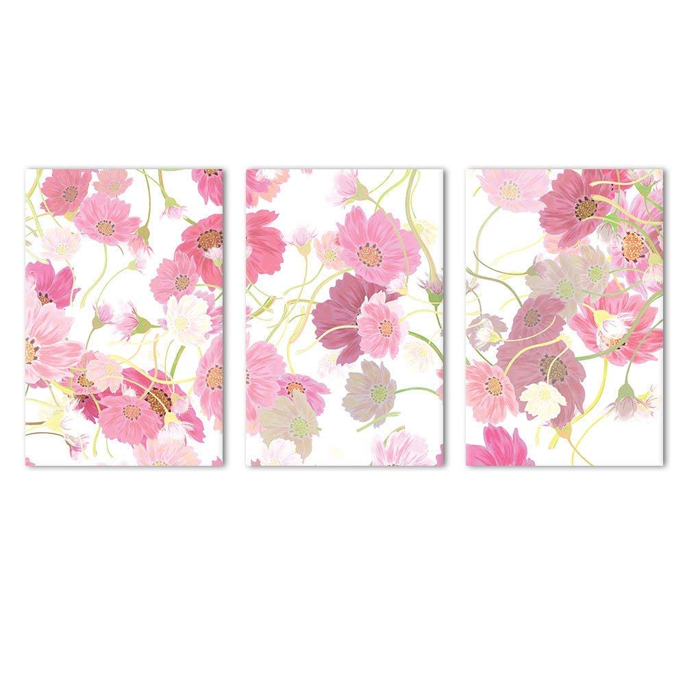 wall26 - 3 Panel Canvas Wall Art - Pink Floral Pattern - Giclee Print ...