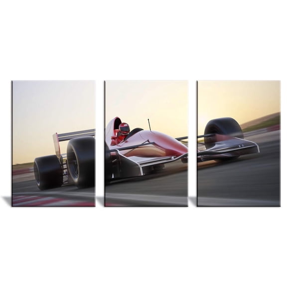 wall26 - 3 Panel Canvas Wall Art - Racing Car in Motion at High Speed - Giclee Print Gallery Wrap Modern Home Art Ready to Hang - 16"x24" x 3 Panels