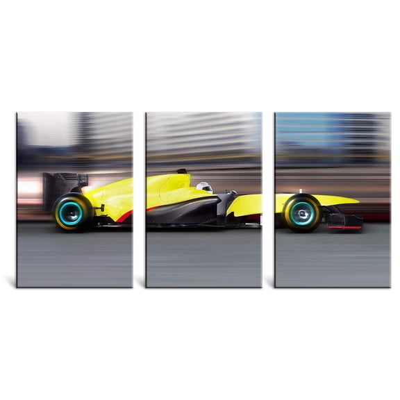 wall26 - 3 Panel Canvas Wall Art - Racing Car in Motion at High Speed - Giclee Print Gallery Wrap Modern Home Art Ready to Hang - 16"x24" x 3 Panels