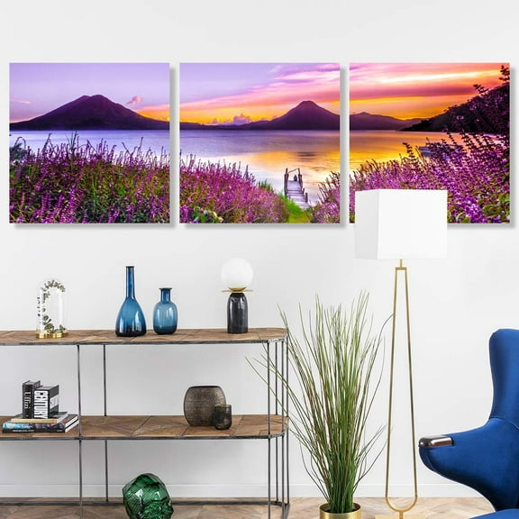 wall26 3 Panel Canvas Wall Art Romantic Lavender Pictures Home Wall Decorations for Bedroom Living Room Paintings Canvas Prints Framed - 24" 24" x3 Panels