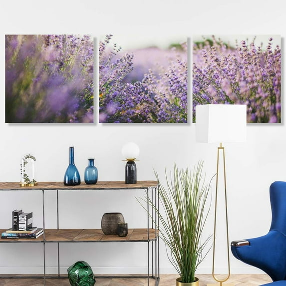 wall26 3 Panel Canvas Wall Art Romantic Lavender Pictures Home Wall Decorations for Bedroom Living Room Paintings Canvas Prints Framed - 24" 24" x3 Panels