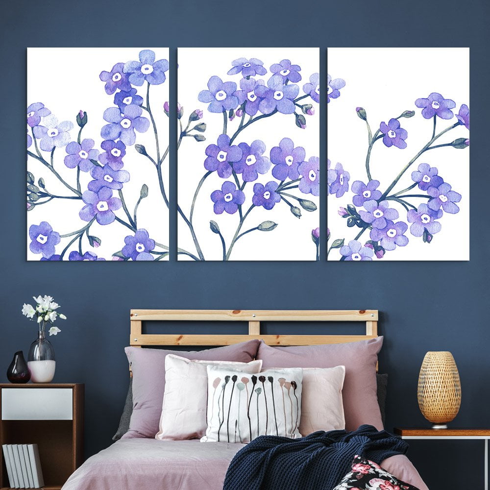 wall26-3 Panel Canvas Wall Art - Small Purple Flowers on White ...
