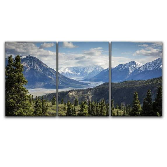 wall26-3 Panel Canvas Wall Art - Snow Covered Mountains and The Forest - Giclee Print Gallery Wrap Modern Home Art Ready to Hang - 16"x24" x 3 Panels