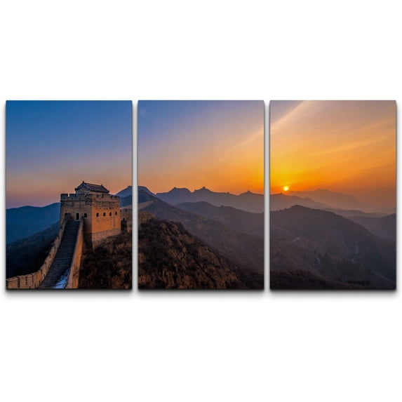wall26 3 Panel Canvas Wall Art - The Great of China at Sunset - Giclee Print Gallery Wrap Modern Home Art Ready to Hang - 16"x24" x 3 Panels