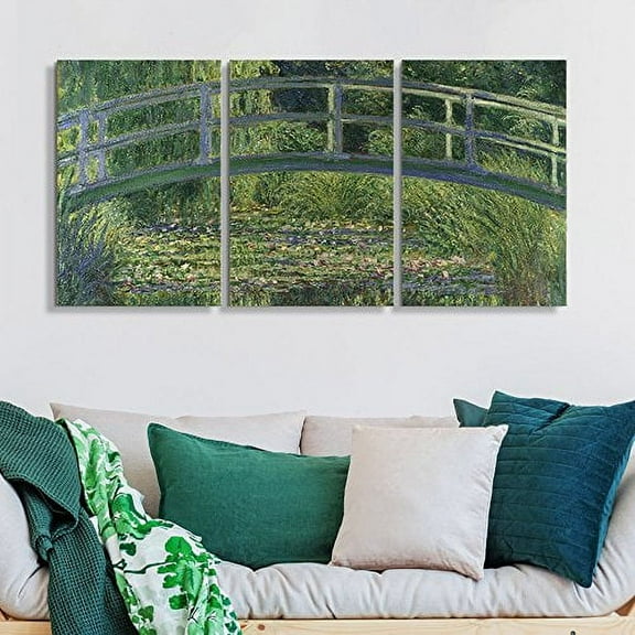 wall26 3 Panel Canvas Wall Art - The Water Lily Pond by Claude Monet - Giclee Print Gallery Wrap Modern Home Decor Ready to Hang - 24"x36" x 3 Panels