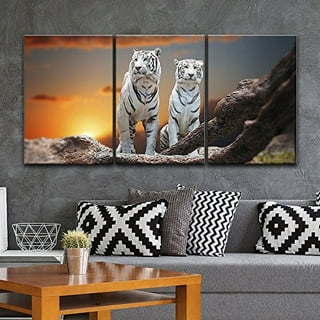 White Tiger Line Drawing Polygon Stripes Pattern Artwork Framed Wall Art  Print A4 