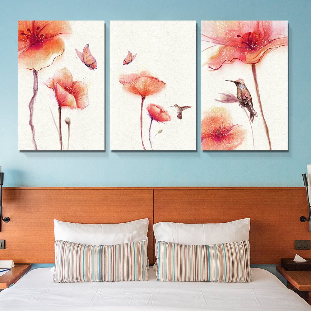 wall26-3 Panel Canvas Wall Art - Watercolor Painting Style Birds ...