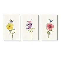 wall26-3 Panel Canvas Wall Art - Watercolor Painting Style Birds and Flowers - Giclee Print Gallery Wrap Modern Home Art Ready to Hang - 16"x24" x 3 Panels