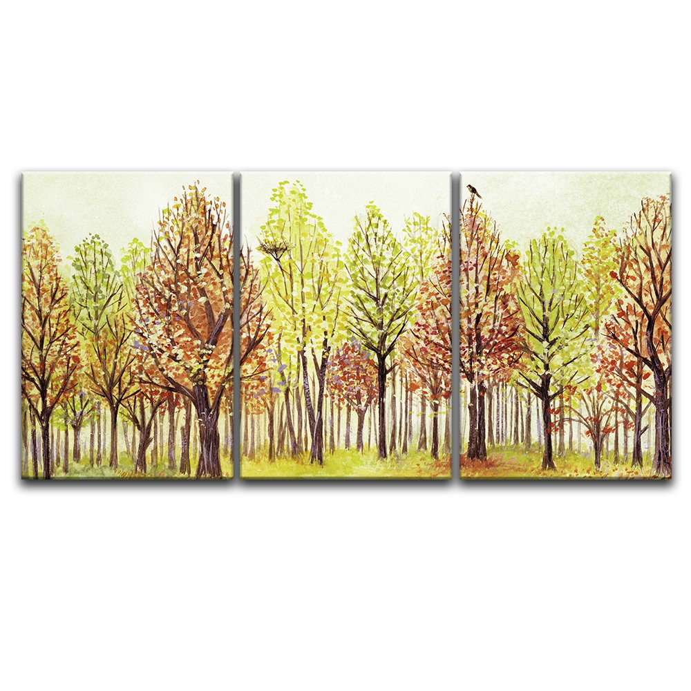 wall26 - 3 Panel Canvas Wall Art - Watercolor Style Colorful Trees a ...