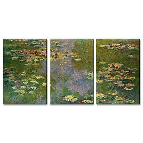 wall26 3 Panel Canvas Wall Art - Waterlilies by Claude Monet - Giclee Print Gallery Wrap Modern Home Art Ready to Hang - 16"x24" x 3 Panels