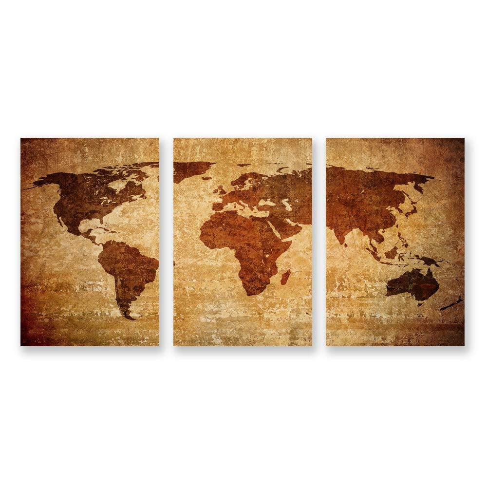 wall26 3 Panel Canvas Wall Art World Map Pictures Home Wall Decorations ...