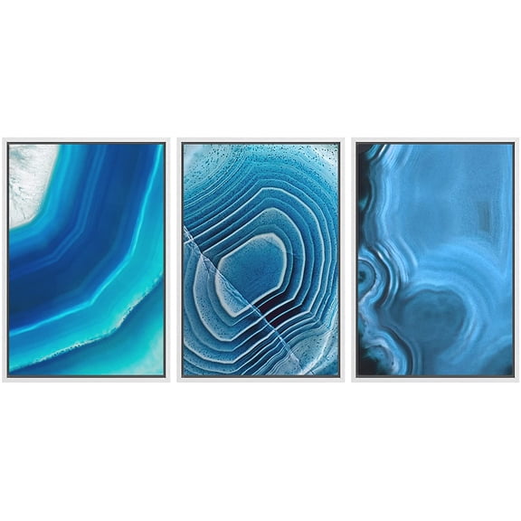 wall26-3 Panel Framed Canvas Wall Art - Blue Agate Patterns - Giclee Print Gallery Wrap Modern Home Art Ready to Hang - 16"x24"x3 WHITE