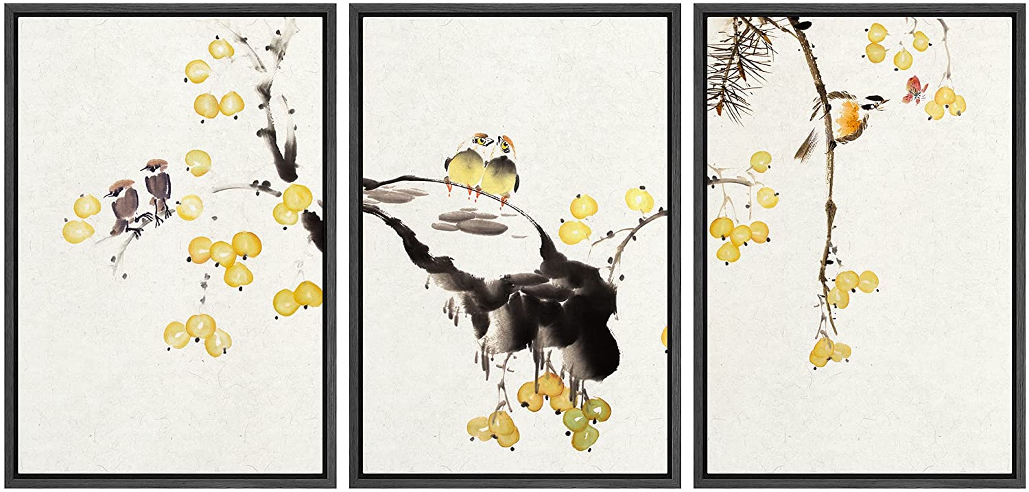 wall26-3 Panel Framed Canvas Wall Art - Chinese Ink Painting Style ...