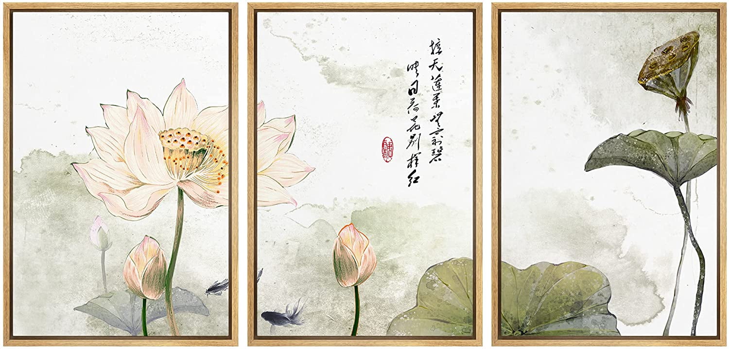 wall26 - 3 Panel Framed Canvas Wall Art - Chinese Ink and Wash Painting ...