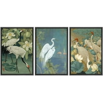 wall26 - 3 Panel Framed Canvas Wall Art - Cranes Wading in Water Framed Canvas Art Set - Giclee Print Gallery Wrap Modern Home Art Ready to Hang - 24"x36"x3 Black