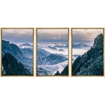 wall26 3 Panel Framed Canvas Wall Art - Landscape of Snow Covered Mountains - Giclee Print Gallery Wrap Modern Home Art Ready to Hang - 24"x36"x3 NATURAL