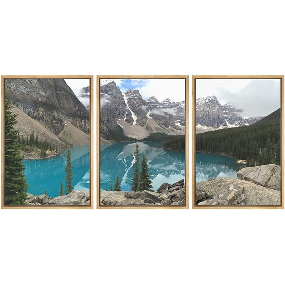 wall26 - 3 Panel Framed Canvas Wall Art - Majestic Natural Landscape Triptych Framed Canvas Series - Hot Spring Lake - Giclee Print Wrap Modern Home Art Ready to Hang Panels - 16"x24"x3 Nat