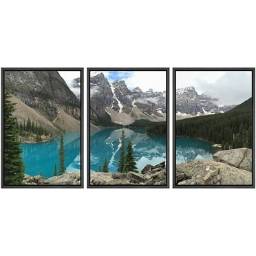 wall26 - 3 Panel Framed Canvas Wall Art - Majestic Natural Landscape Triptych Framed Canvas Series - Hot Spring Lake - Giclee Print Gallery Wrap Modern Home Art Ready to Hang Panels - 24&quot;x36&quo