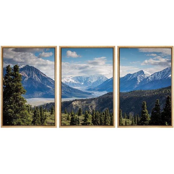 wall26 - 3 Panel Framed Canvas Wall Art - Majestic Natural Landscape Triptych Canvas Series - Panoramic View of Mountains - Giclee Print Gallery Wrap Modern Home Art Ready to Hang - 16"x24"