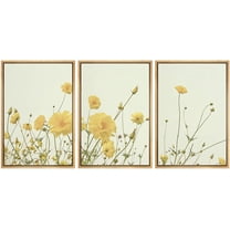 wall26 - 3 Panel Framed Canvas Wall Art - Yellow Wild Flowers - Giclee Print Gallery Wrap Modern Home Art Ready to Hang - 24"x36"x3 Natural