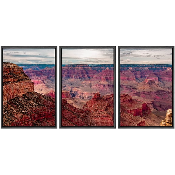 wall26 - 3 Panel Framed Canvass Wall Art - Majestic Natural Landscape Triptych Framed Canvass Series - Grand Canyon - Giclee Print Gallery Wrap Modern Home Art Ready to Hang - 24"x36"x3 Bla
