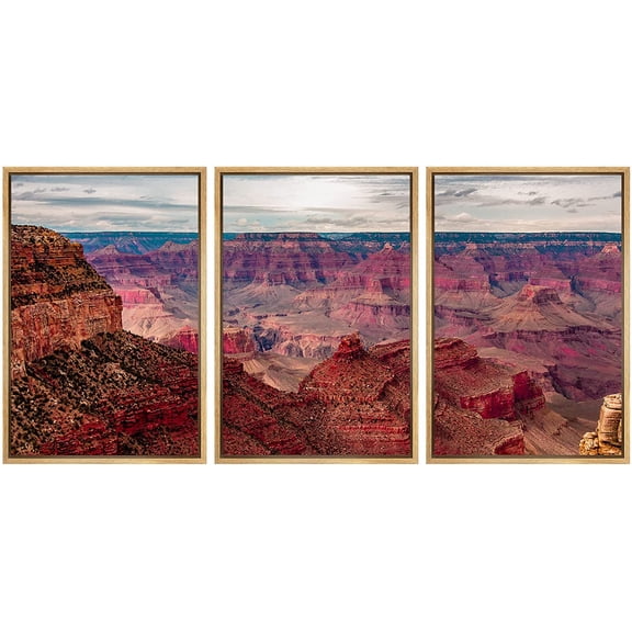 wall26 - 3 Panel Framed Canvass Wall Art - Majestic Natural Landscape Triptych Framed Canvass Series - Grand Canyon - Giclee Print Gallery Wrap Modern Home Art Ready to Hang - 24"x36"x3 Nat