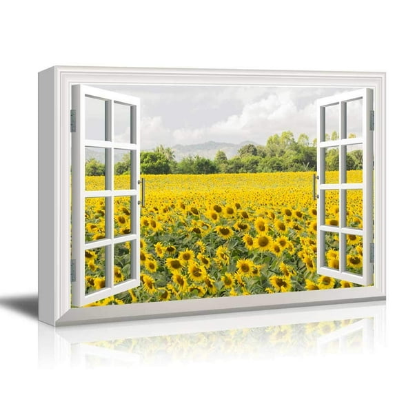 wall26 - Canvas Wall Art - Peering into a Field of Sunflowers - Giclee Print Gallery Wrap Modern Home Decor Ready to Hang - 12x18 inches