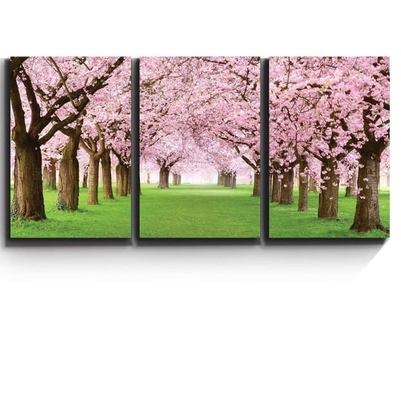 wall26 3 Piece Canvas Print - Contemporary Art, Modern Wall Decor - Beautiful Cherry Blossom Trees - Giclee Artwork - Gallery Wrapped Wood Stretcher Bars - Ready to Hang 16"x24"x3 Panels