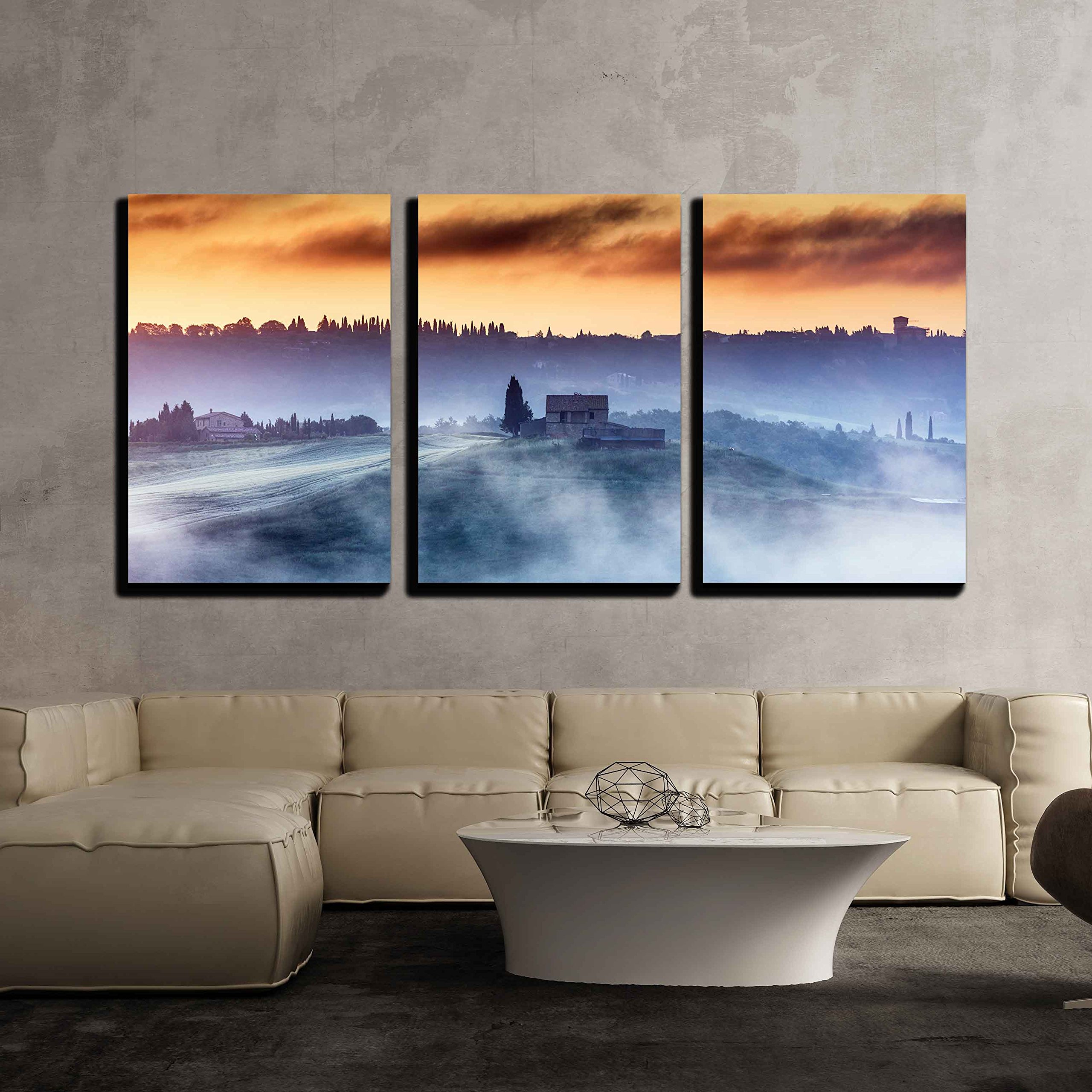 wall26 - 3 Piece Canvas Wall Art - A Villa on The Top of The Hill in a ...