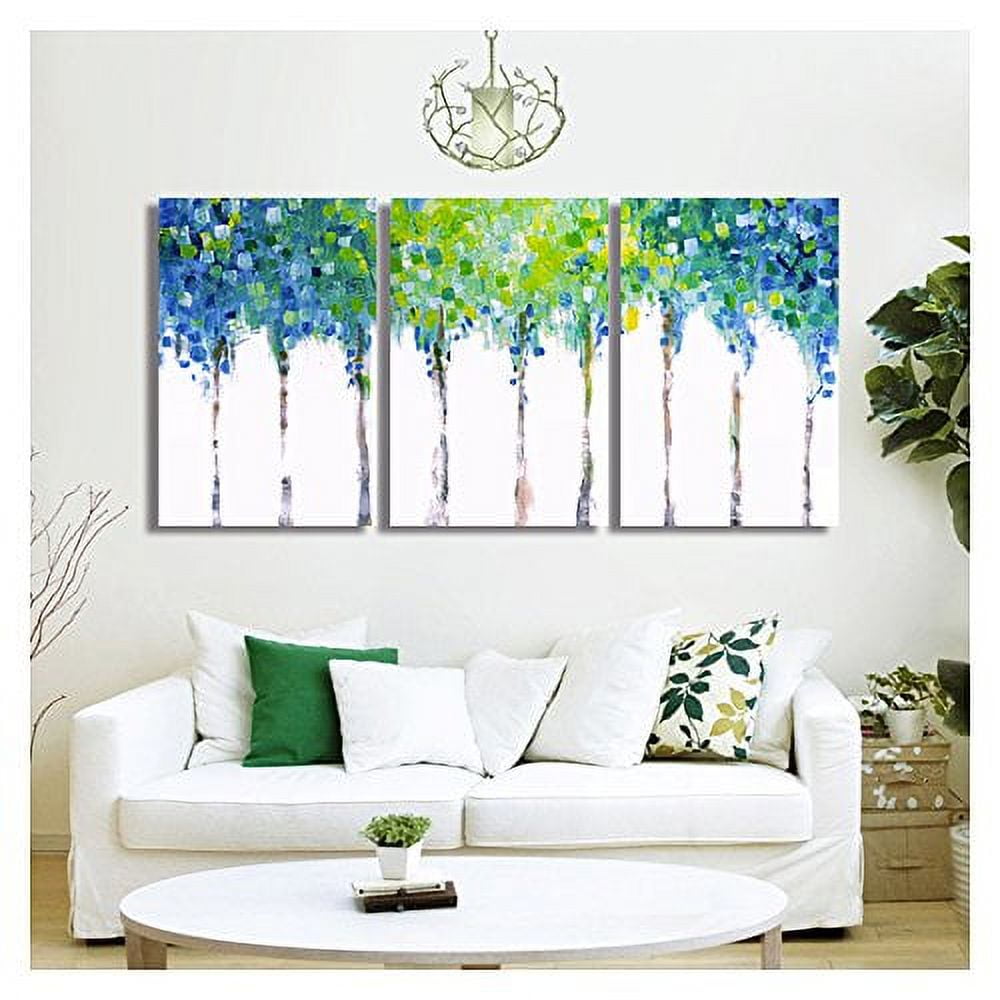 wall26 - 3 Piece Canvas Wall Art - Abstact Blue Trees - Oil Painting ...